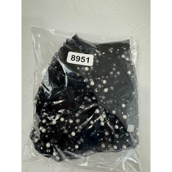 Black Sheer Mesh Pearl Top Long Sleeve Y2K Coquette Small - Picture 7 of 9